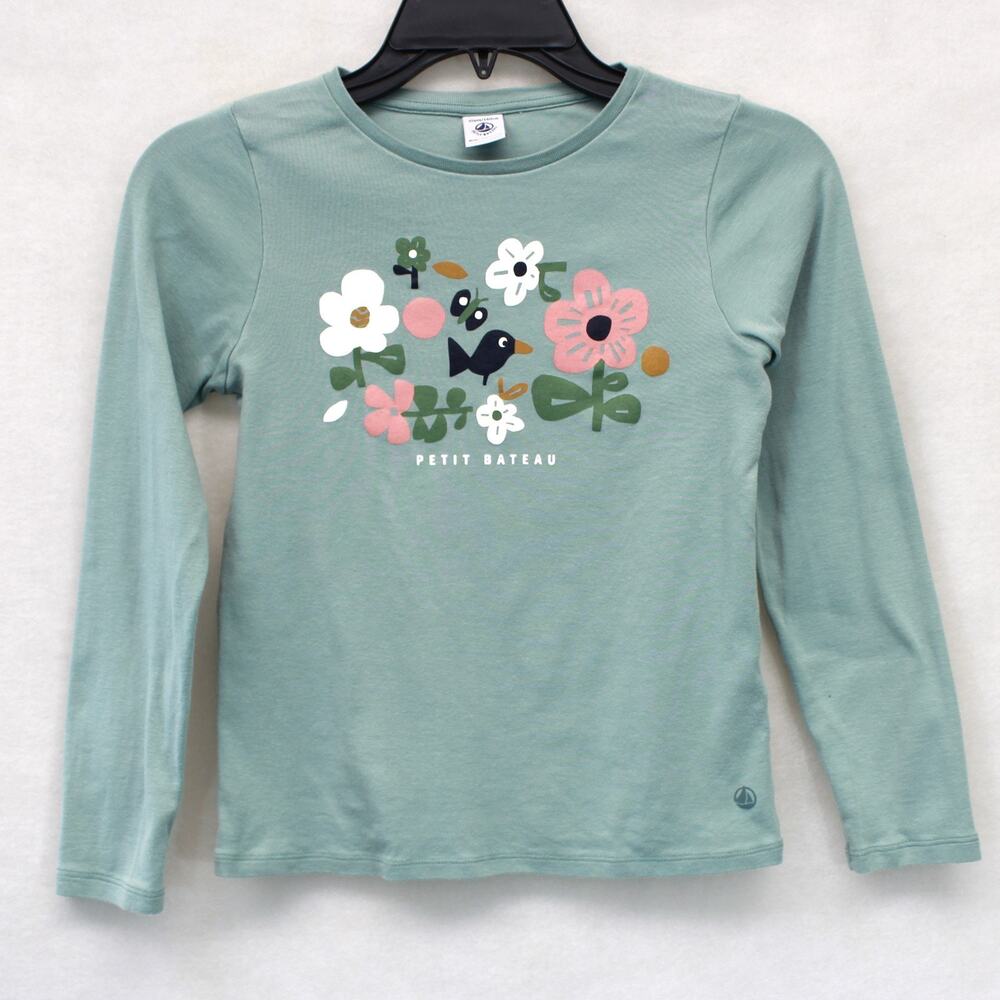 Petit Bateau girls whimsical flower bird shirt top 10 years 140 sm